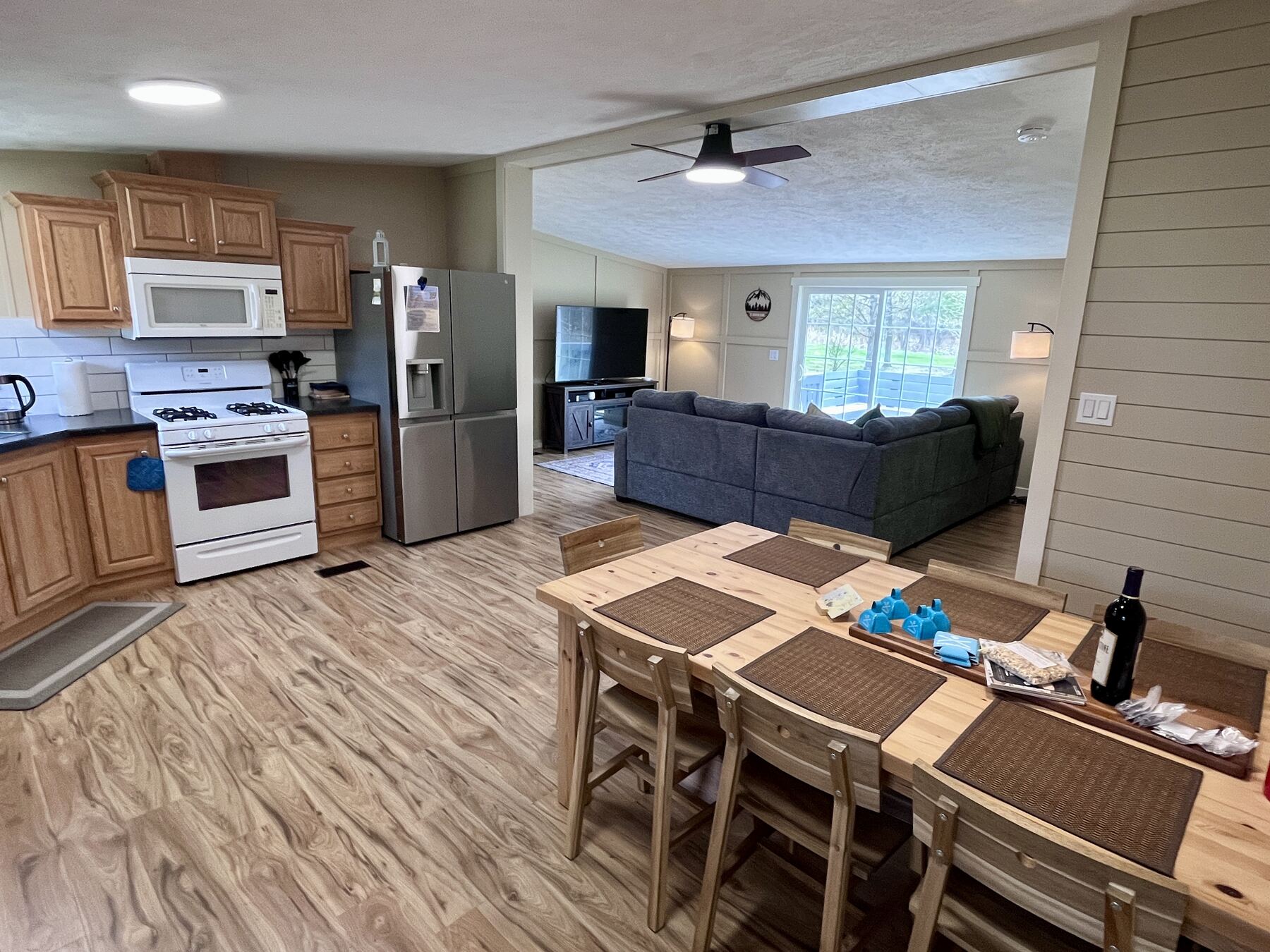 Open-concept kitchen and living room at Whispering River